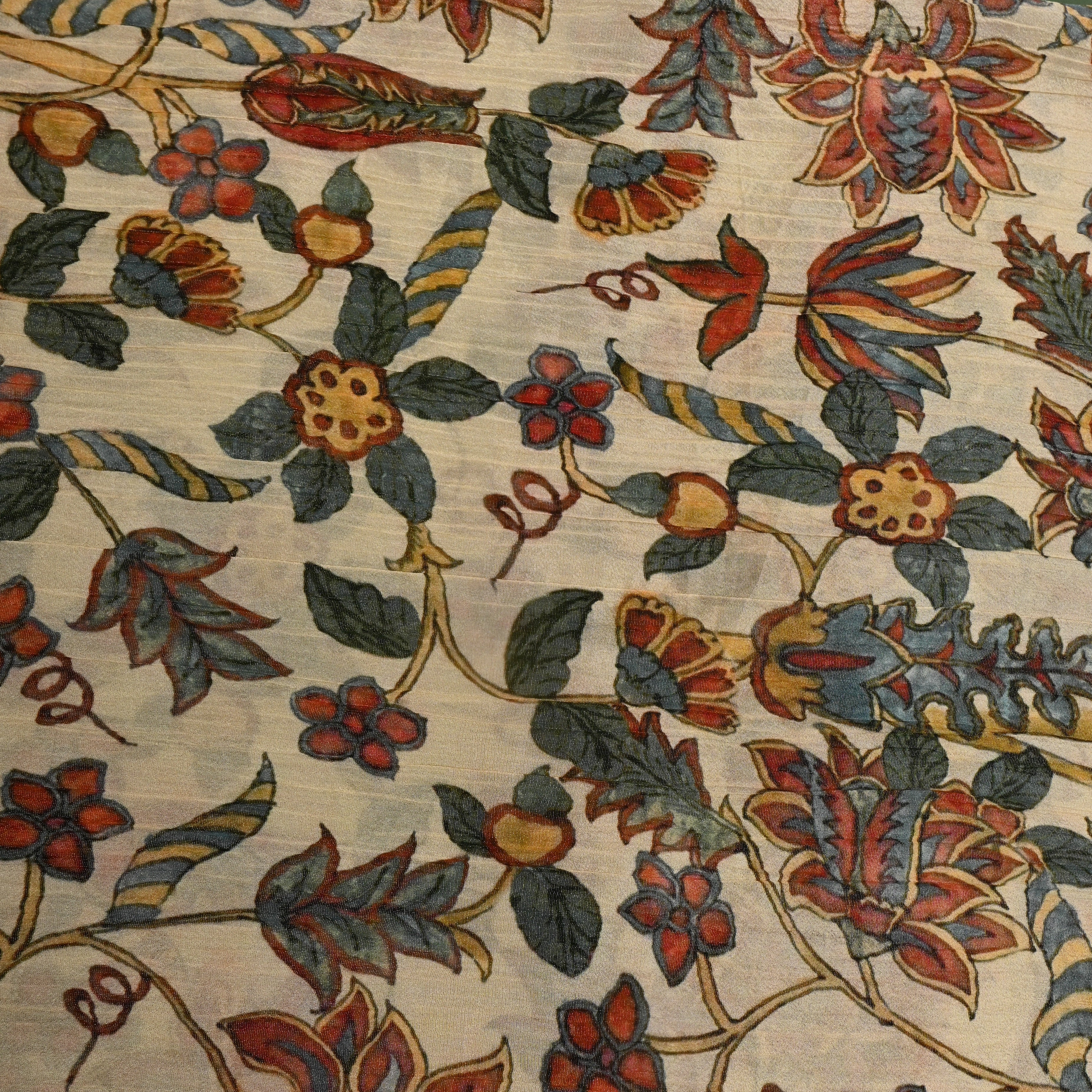 Ivory Mughal Floral Print Tissue Fabric