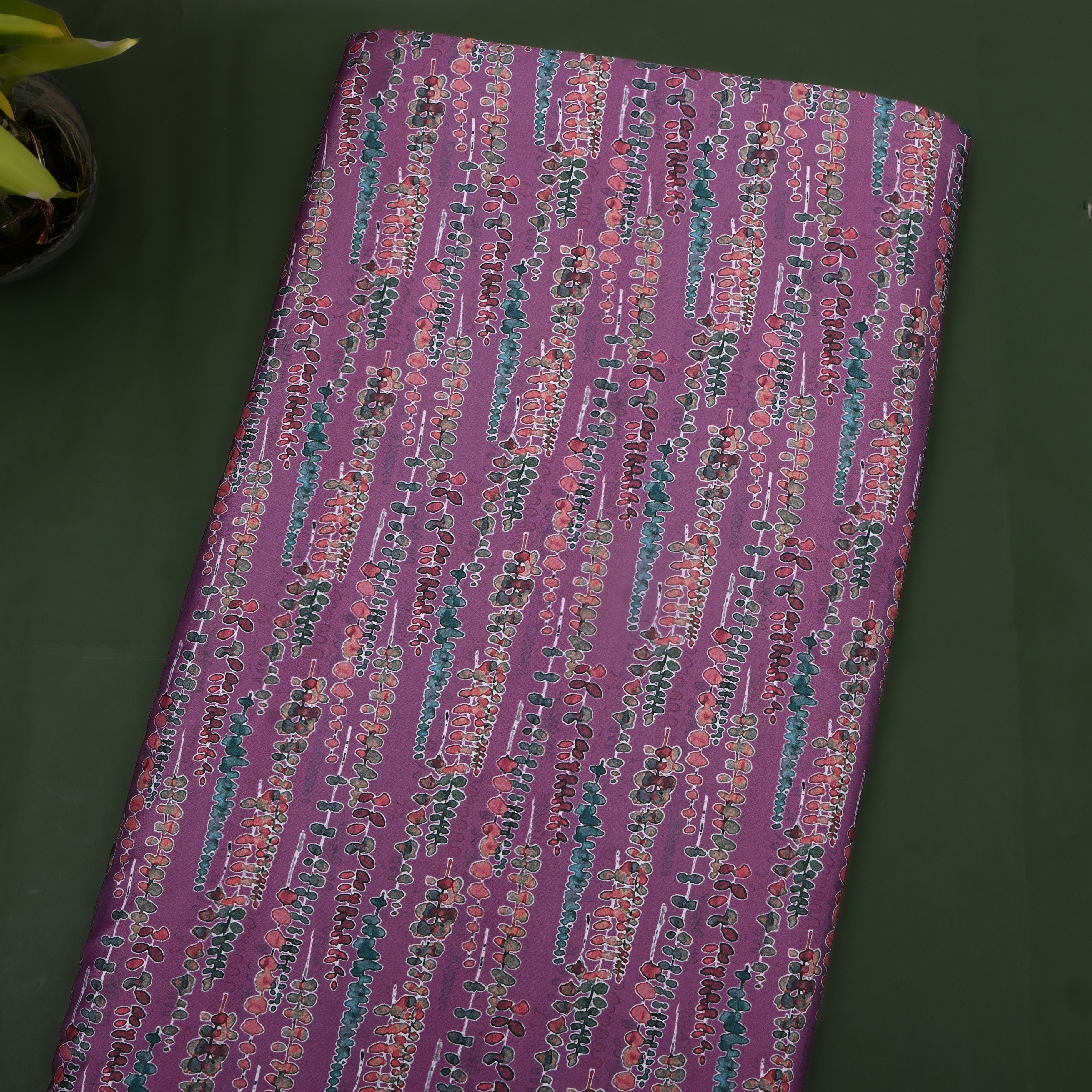 Wine Purple Vertical Vine Printed Silk