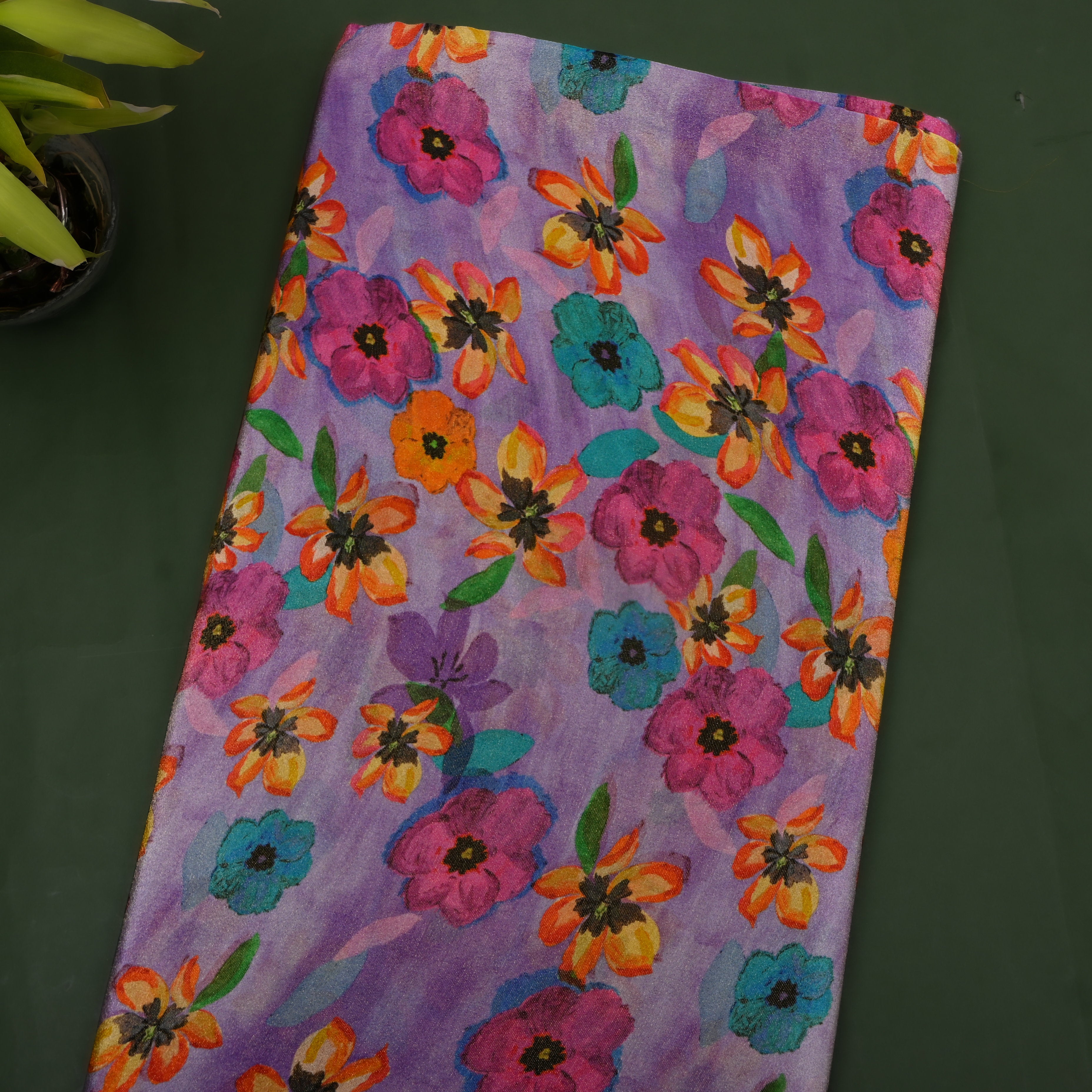 Lilac Multicolour Floral Digital Print Tissue Fabric