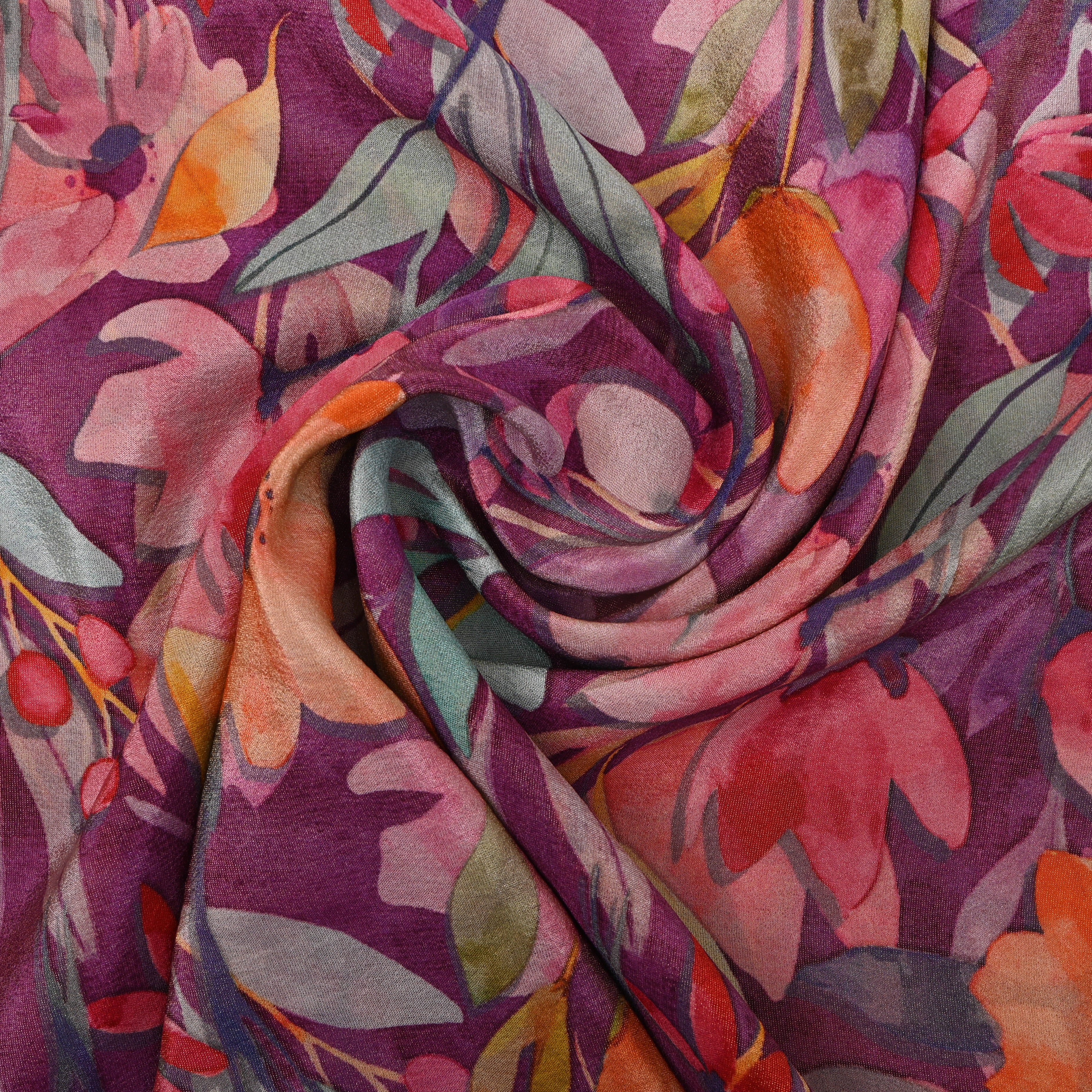 Magenta Abstract Floral Digital Print Tissue Fabric