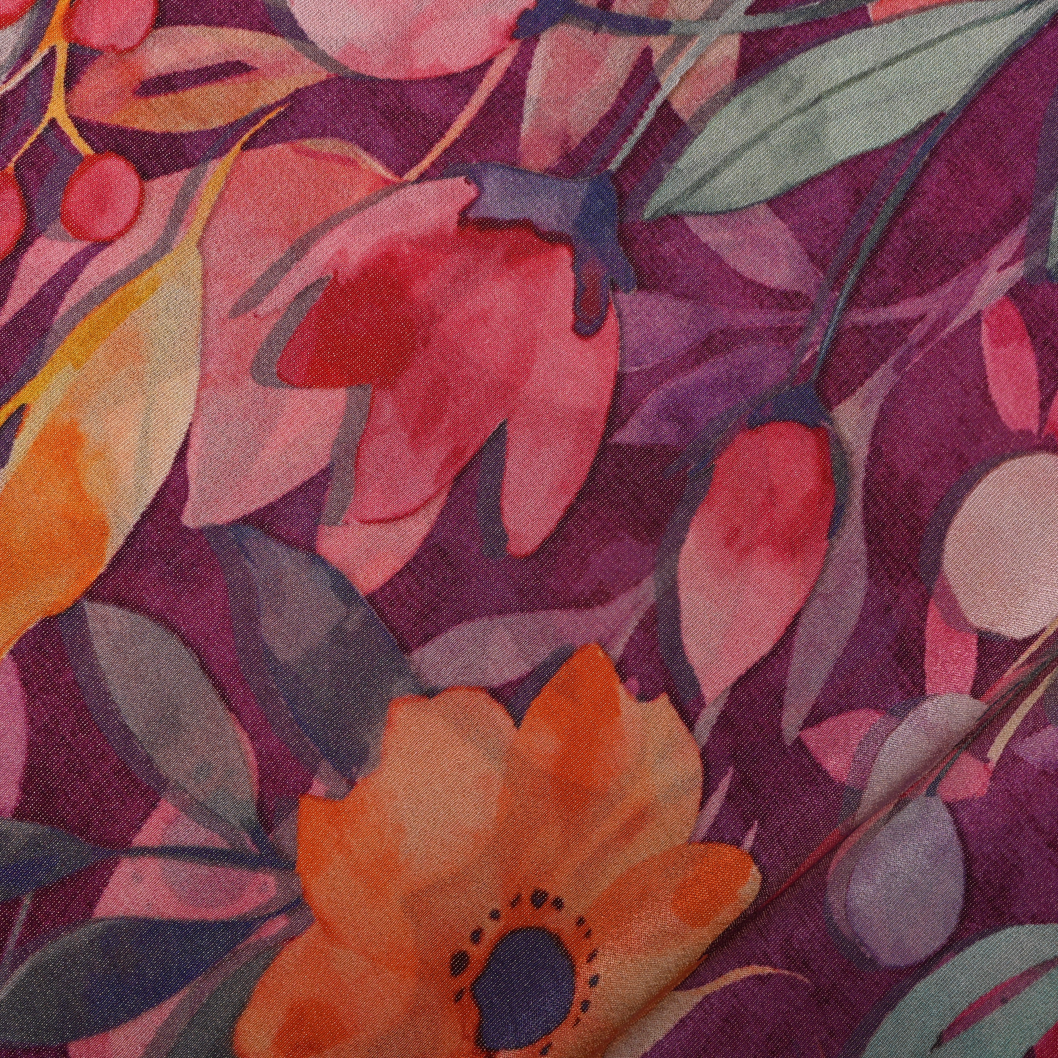 Magenta Abstract Floral Digital Print Tissue Fabric
