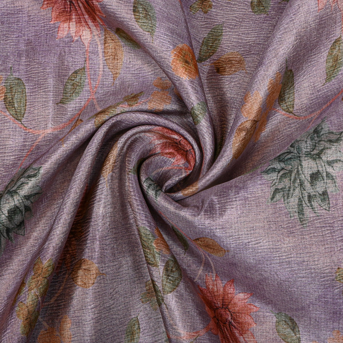Wisteria Dahlia Floral Print Tussar Silk Fabric