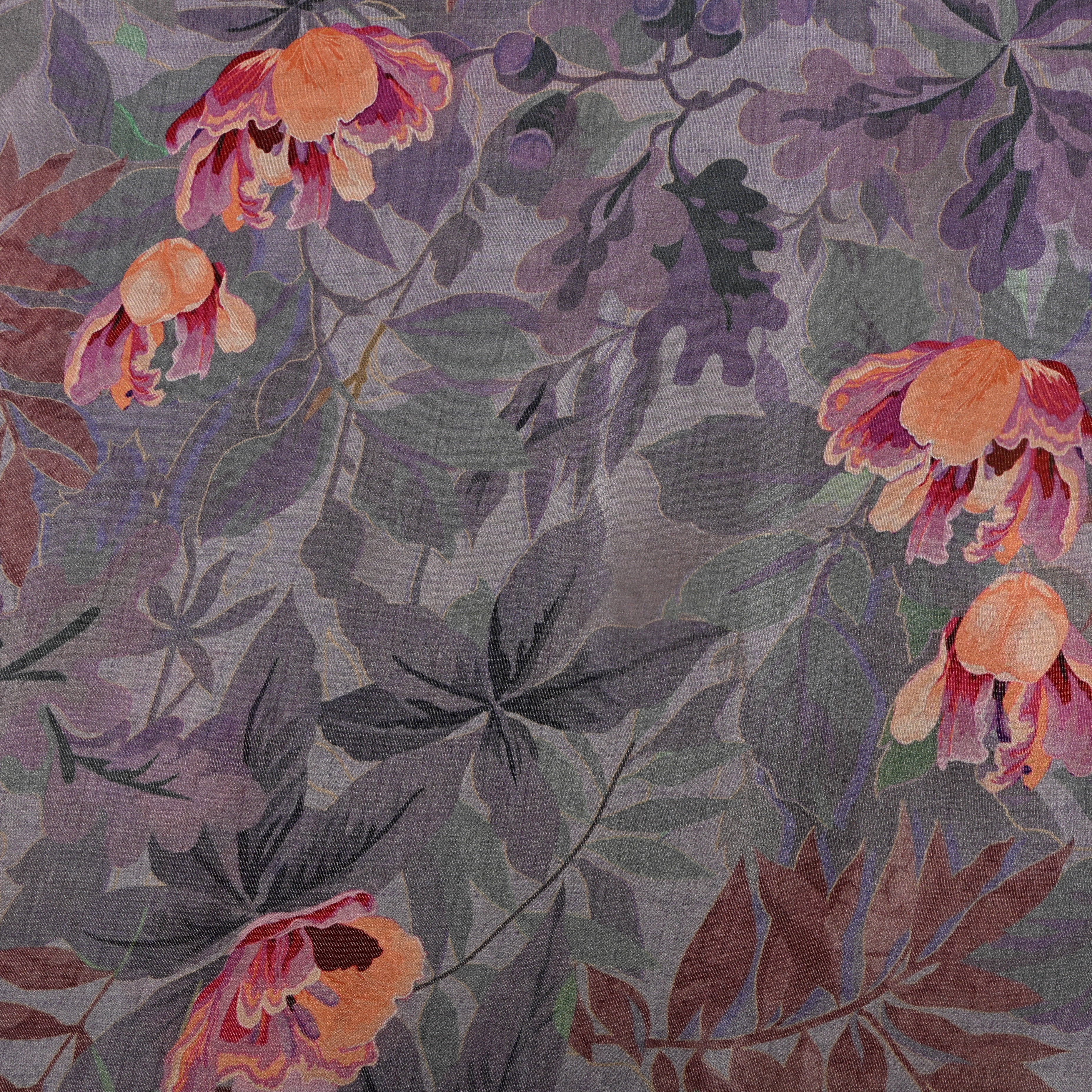 Gray Multicolour Floral Digital Print Tissue Fabric