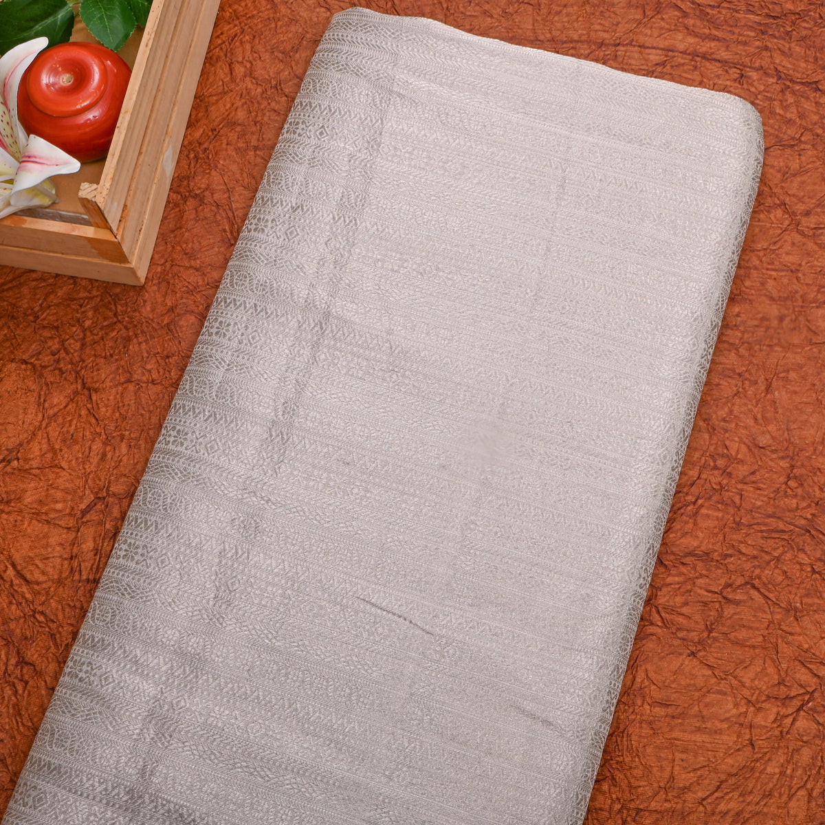 Pewter Silver ZariZigzag Stripe Jamawar Silk Fabric