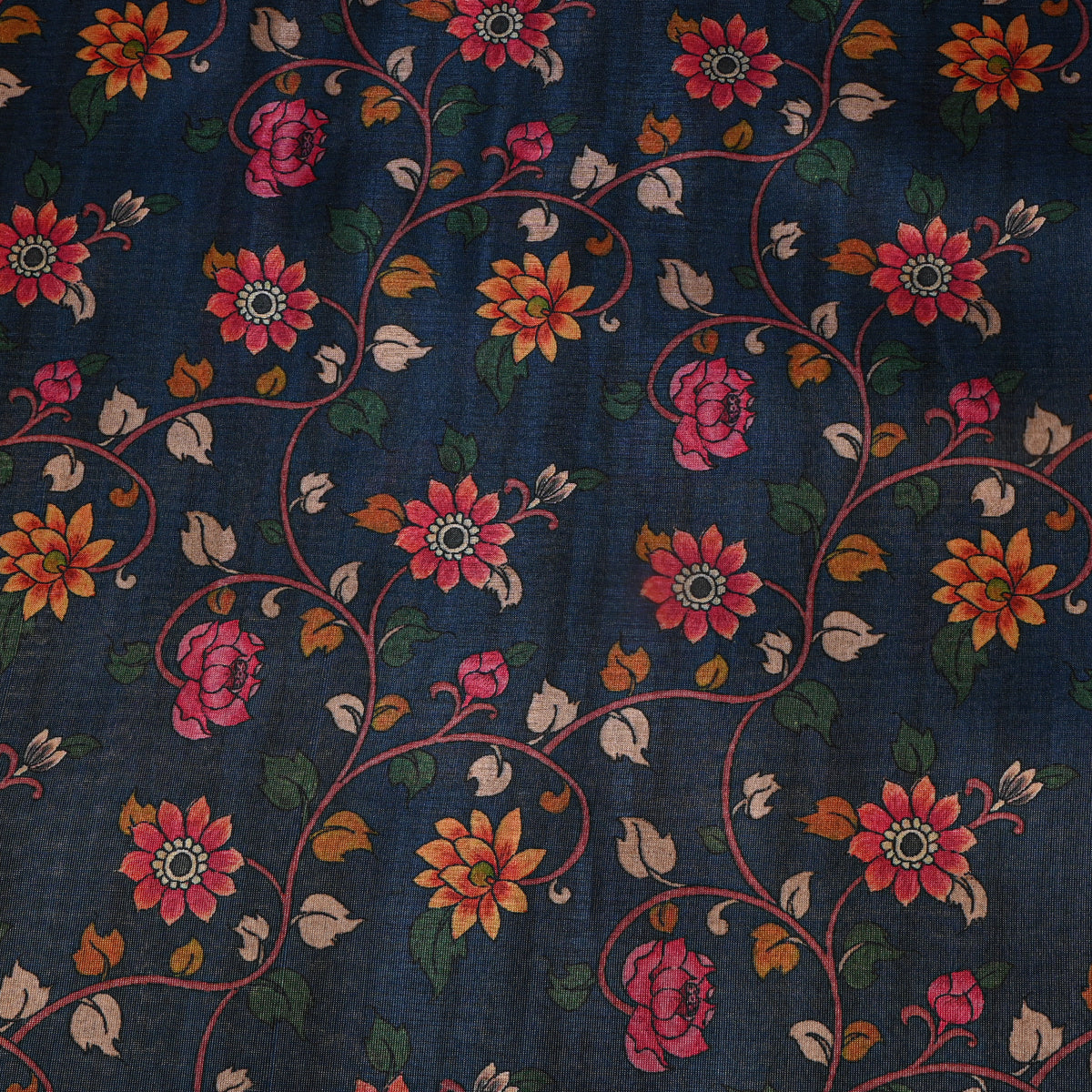 Royal Blue Vine Floral Printed Tissue Fabric