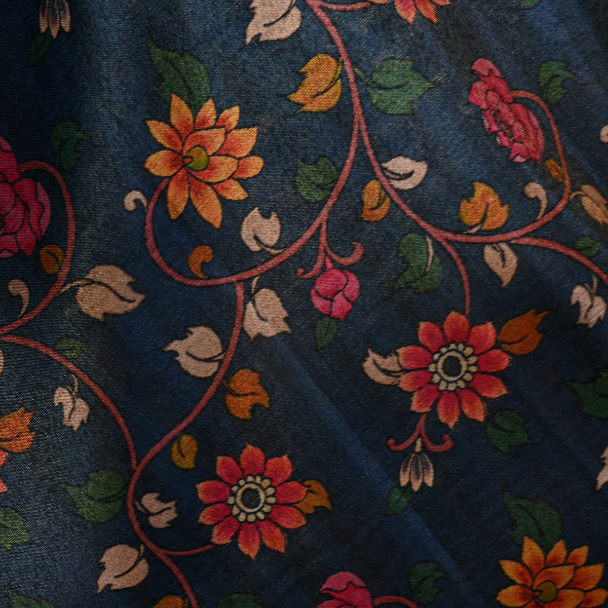 Royal Blue Vine Floral Printed Tissue Fabric