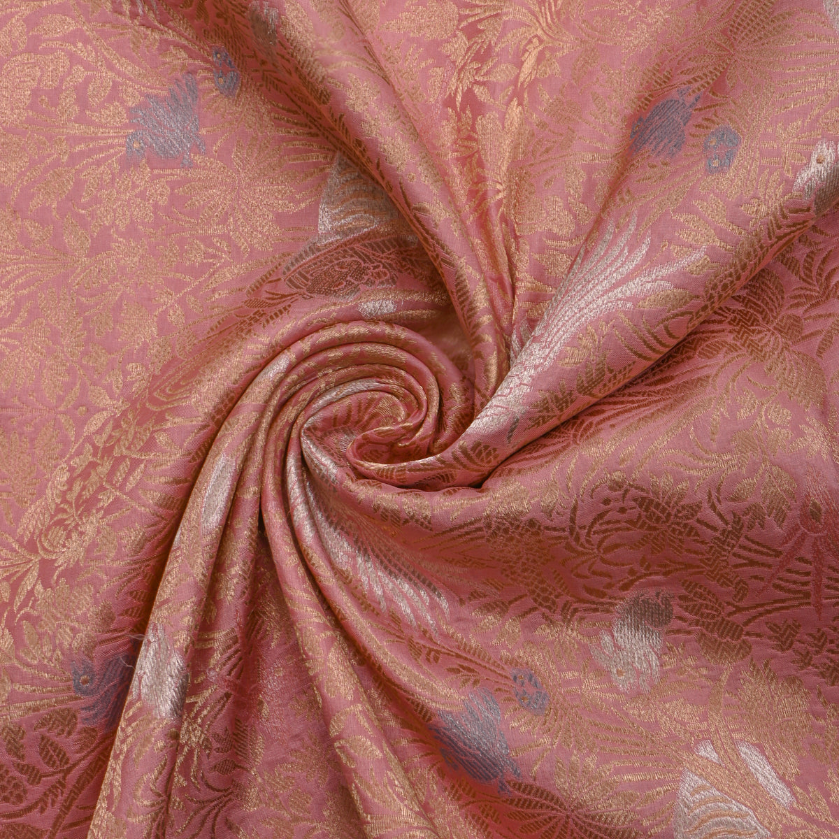 Rosewood Dual Tone Shikargah Jamawar Silk Fabric