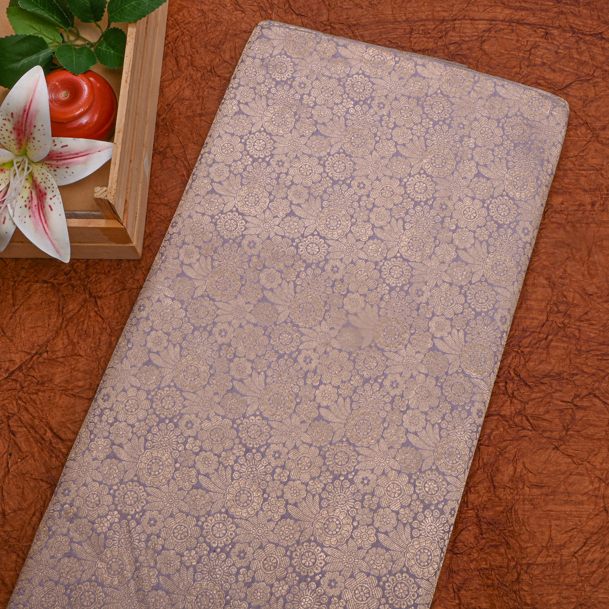 Soft Lavender Gold Zari Jamawar Silk Fabric