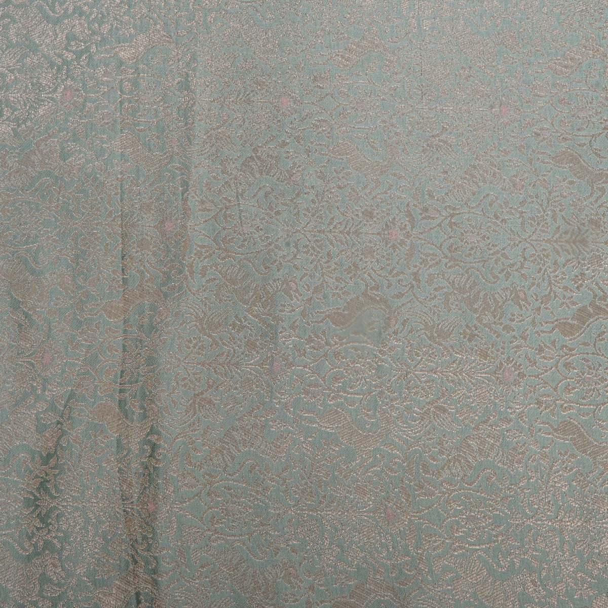Sea Green Gold Zari Animal Motif Jamawar Silk Fabric