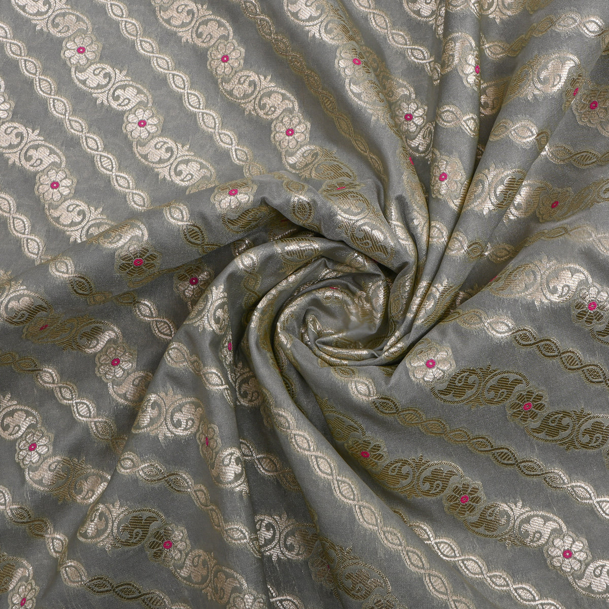Grey Stripe Weave Banarasi Silk Fabric