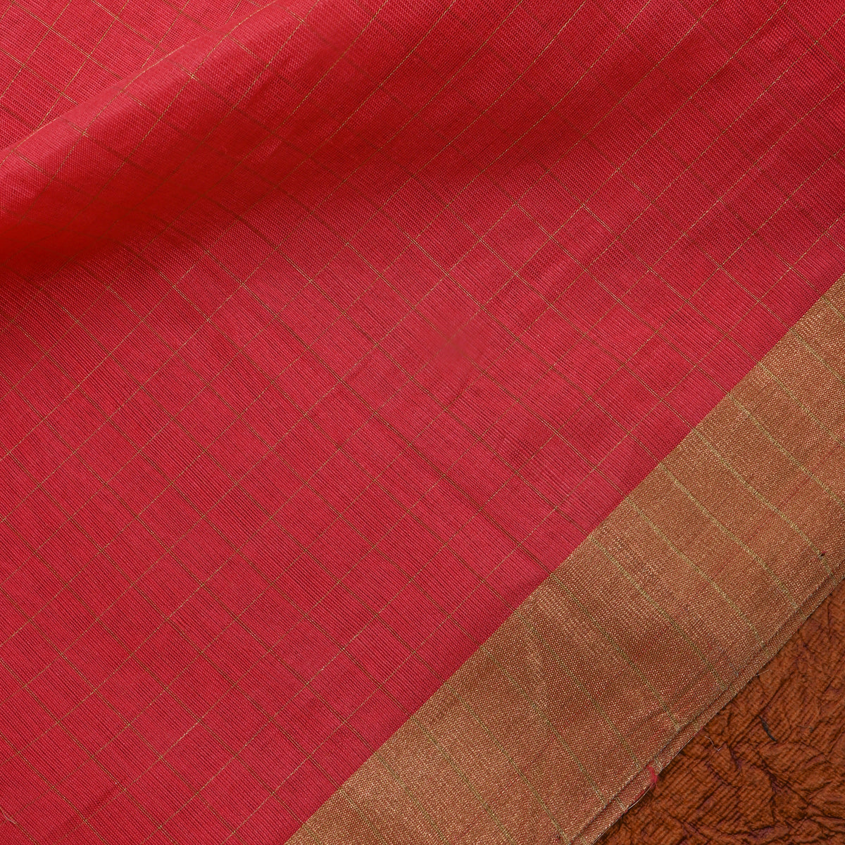 Crimson Gold Check Self Weave Jamawar Silk Fabric