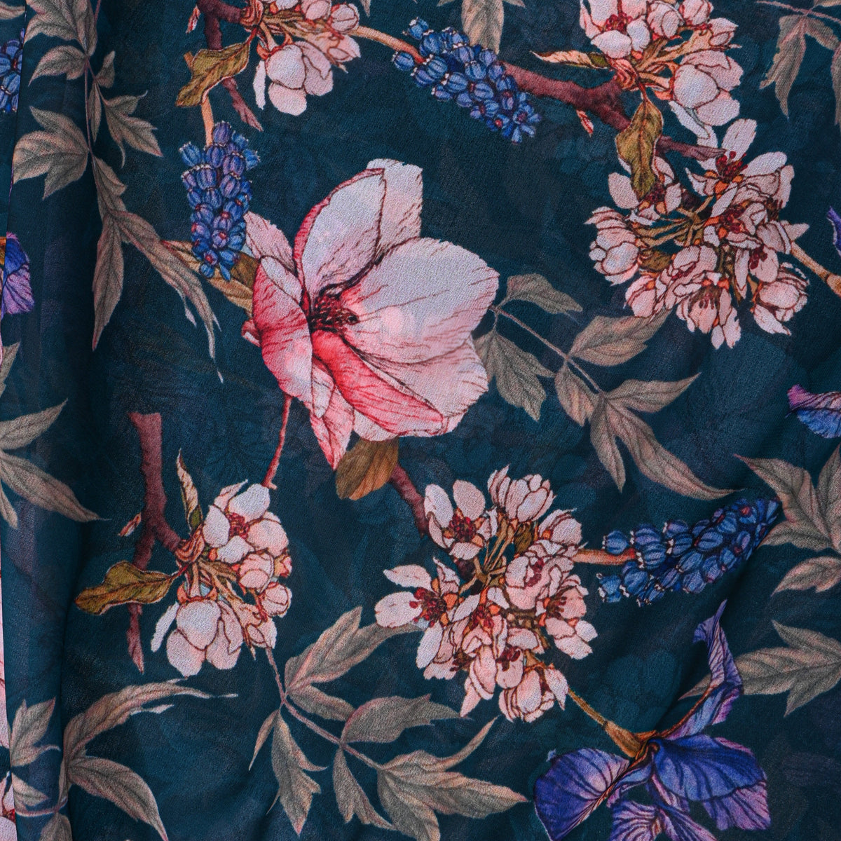 Forest Green Floral Printed Georgette Fabric