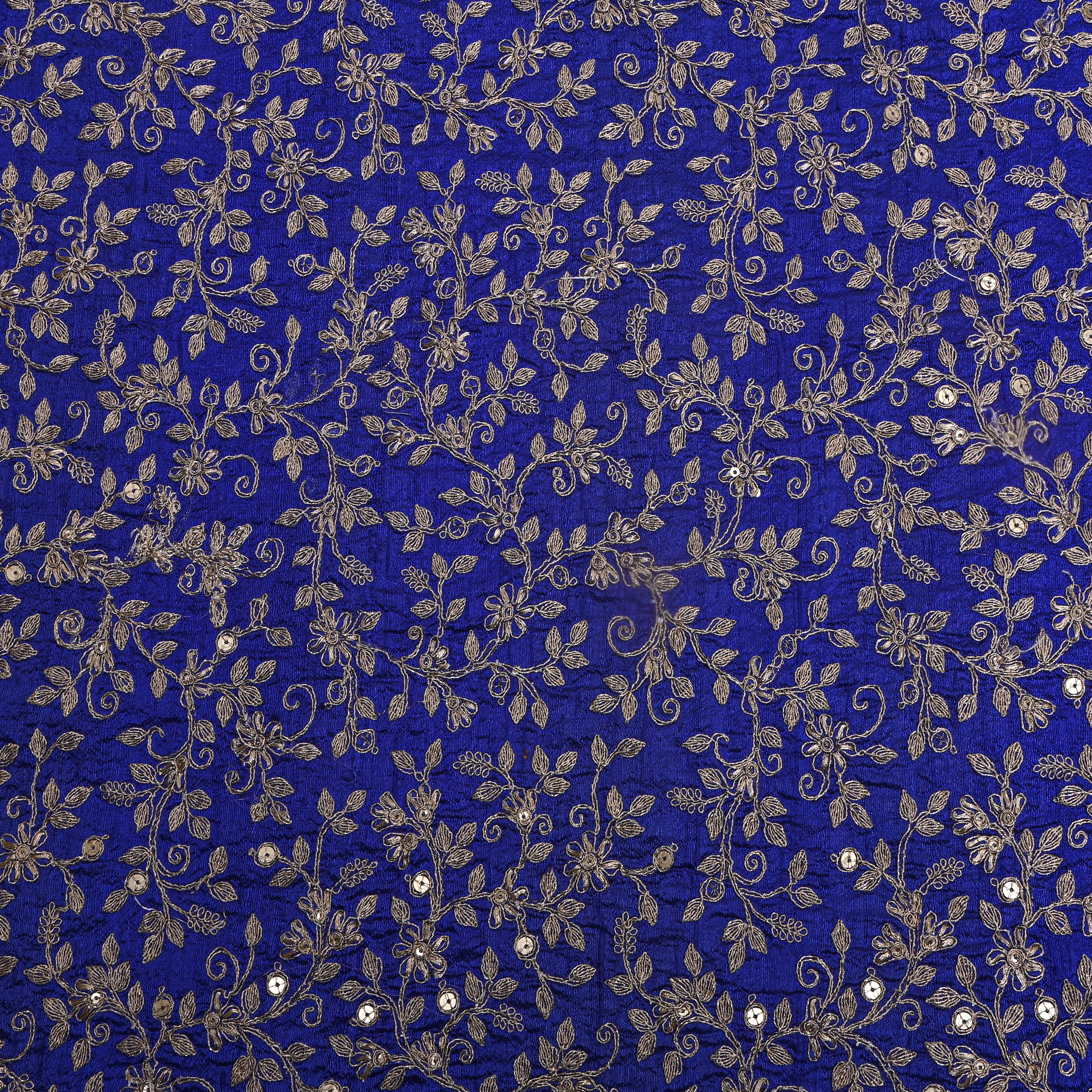 Royal Blue Jaal Embroidery Raw Silk Fabric