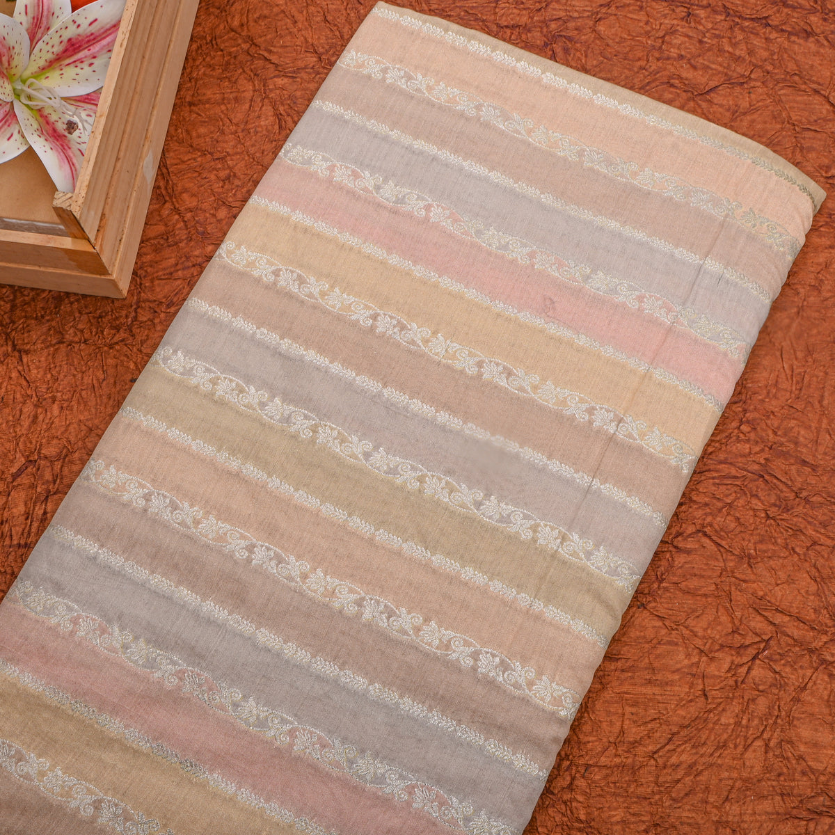 Multicolor Ombre Stripe Weave Banarasi Silk Fabric