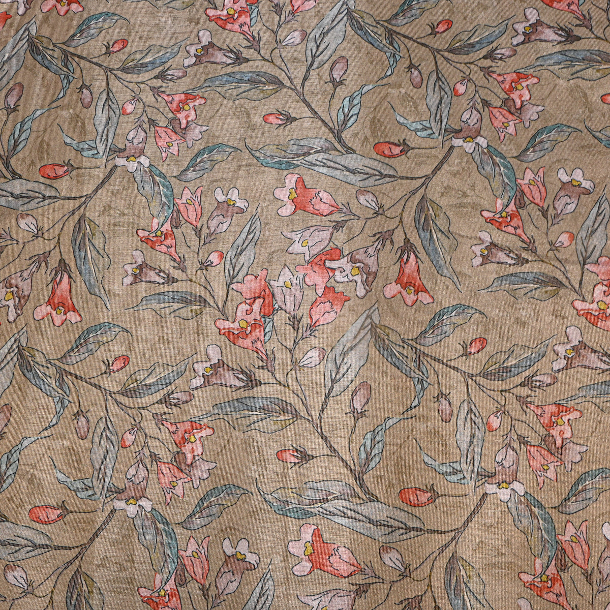 Sand Beige Vine Floral Printed Tissue Fabric