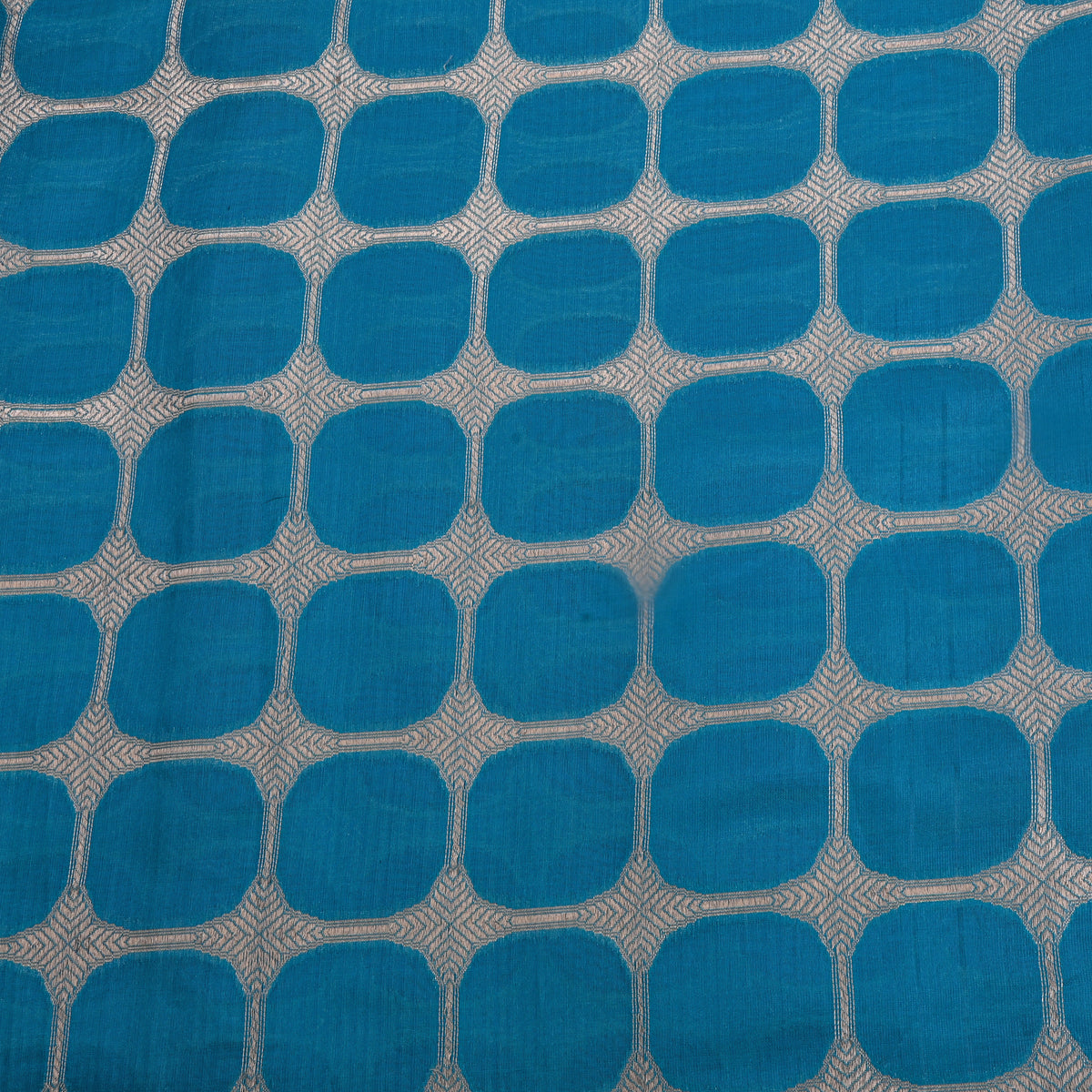 Blue Checks Weave Banarasi Silk