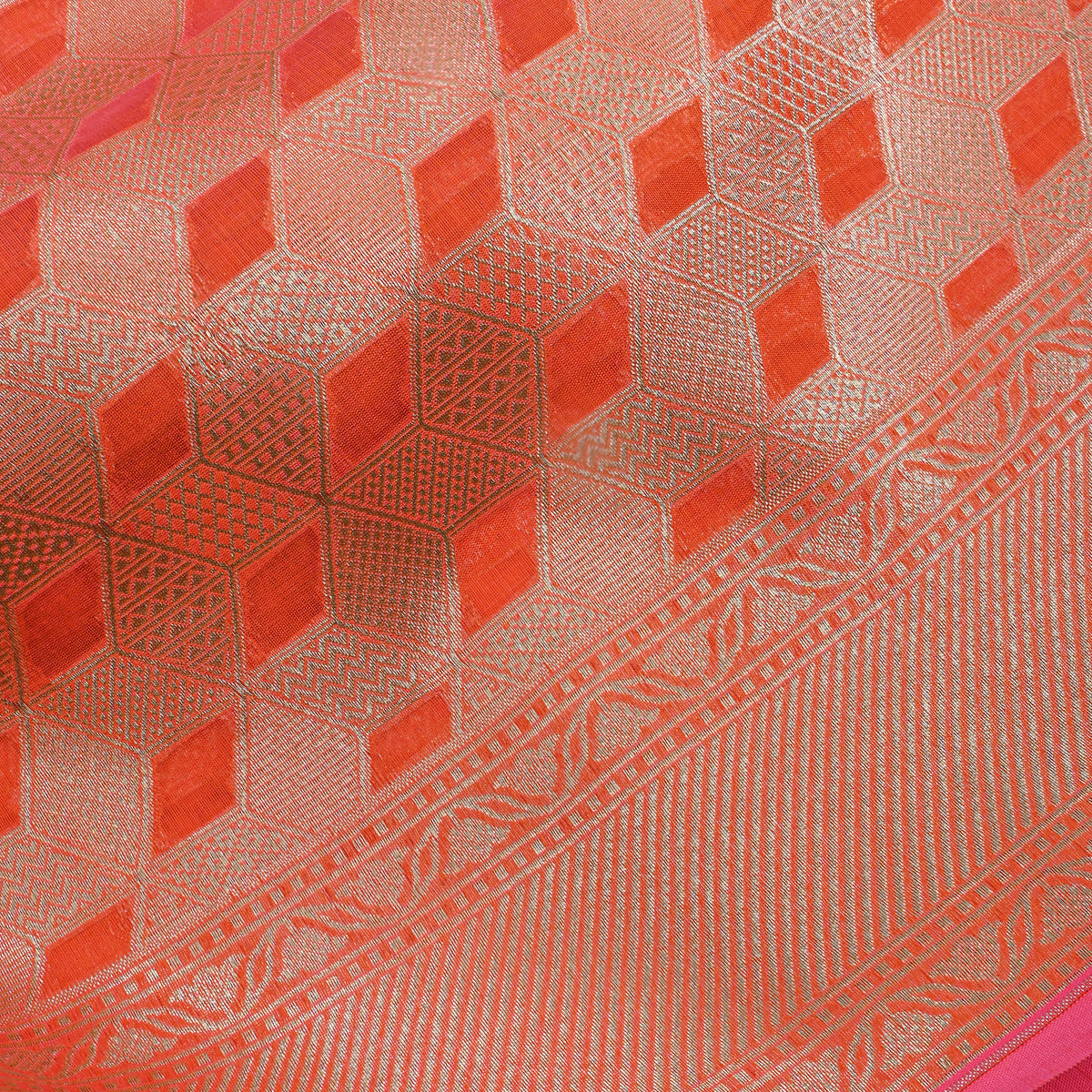 Orange Zari Weave Banarasi Silk