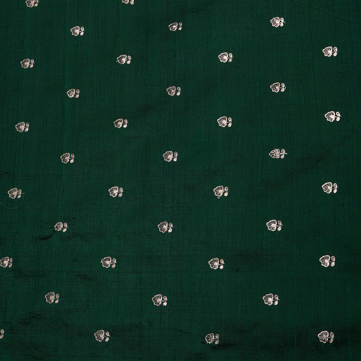 Bottle Green Silver Zari Butti Raw Silk Fabric