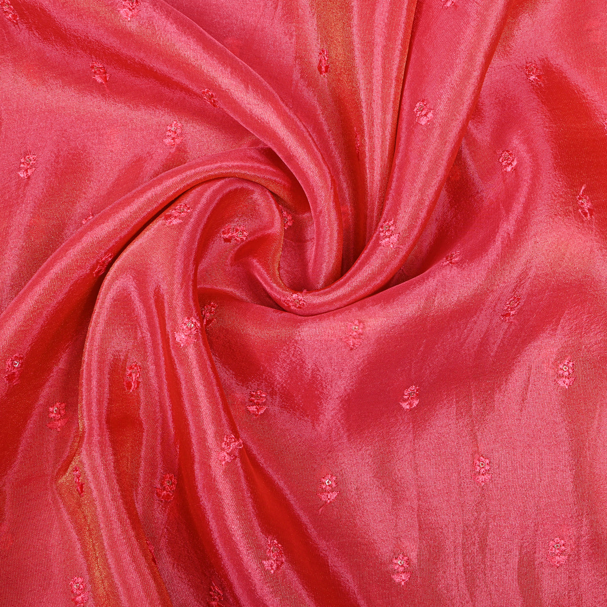 Watermelon Pink Floral Butti Thread Work Tissue Fabric