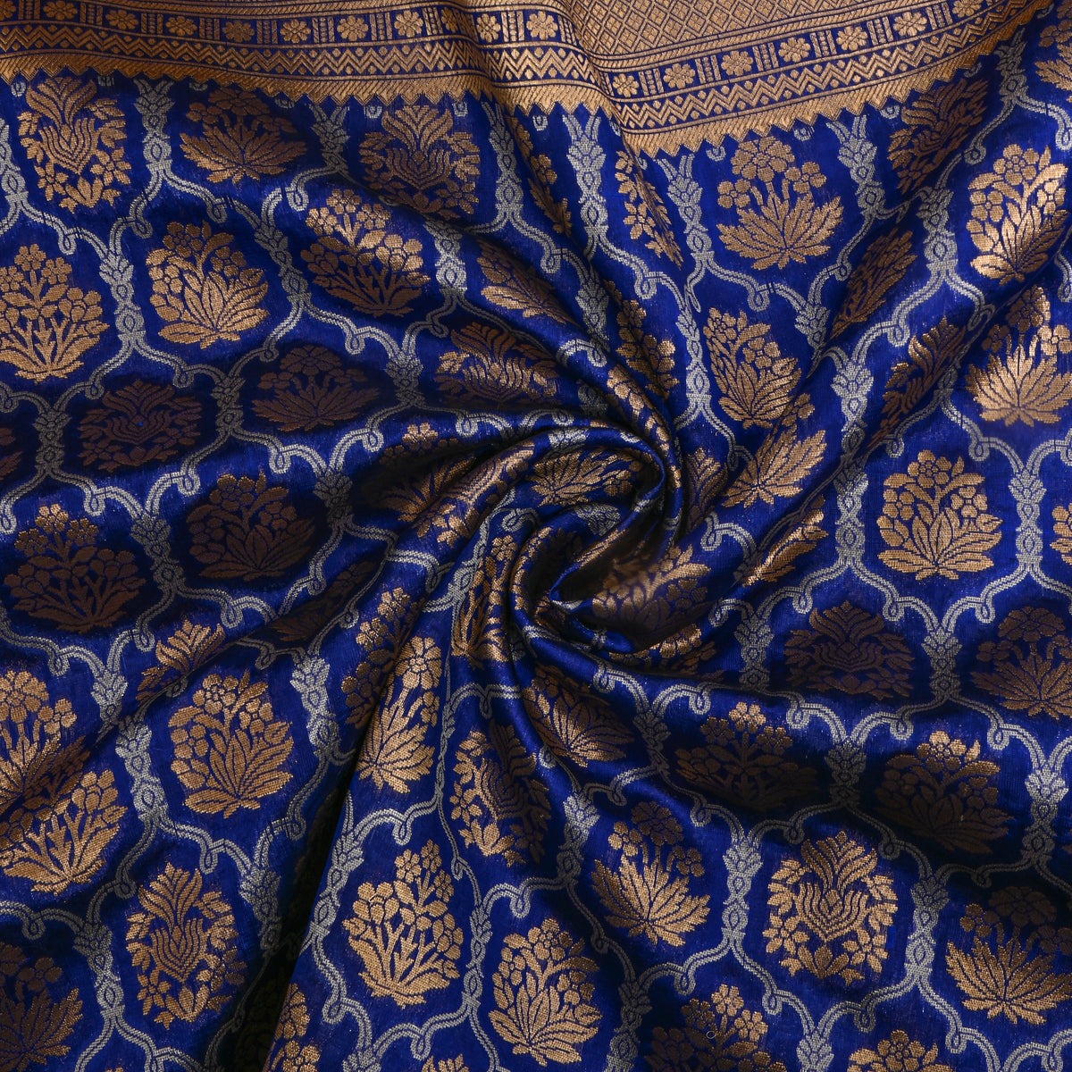 Royal Blue Dual Tone Brocade Banarasi Silk Fabric