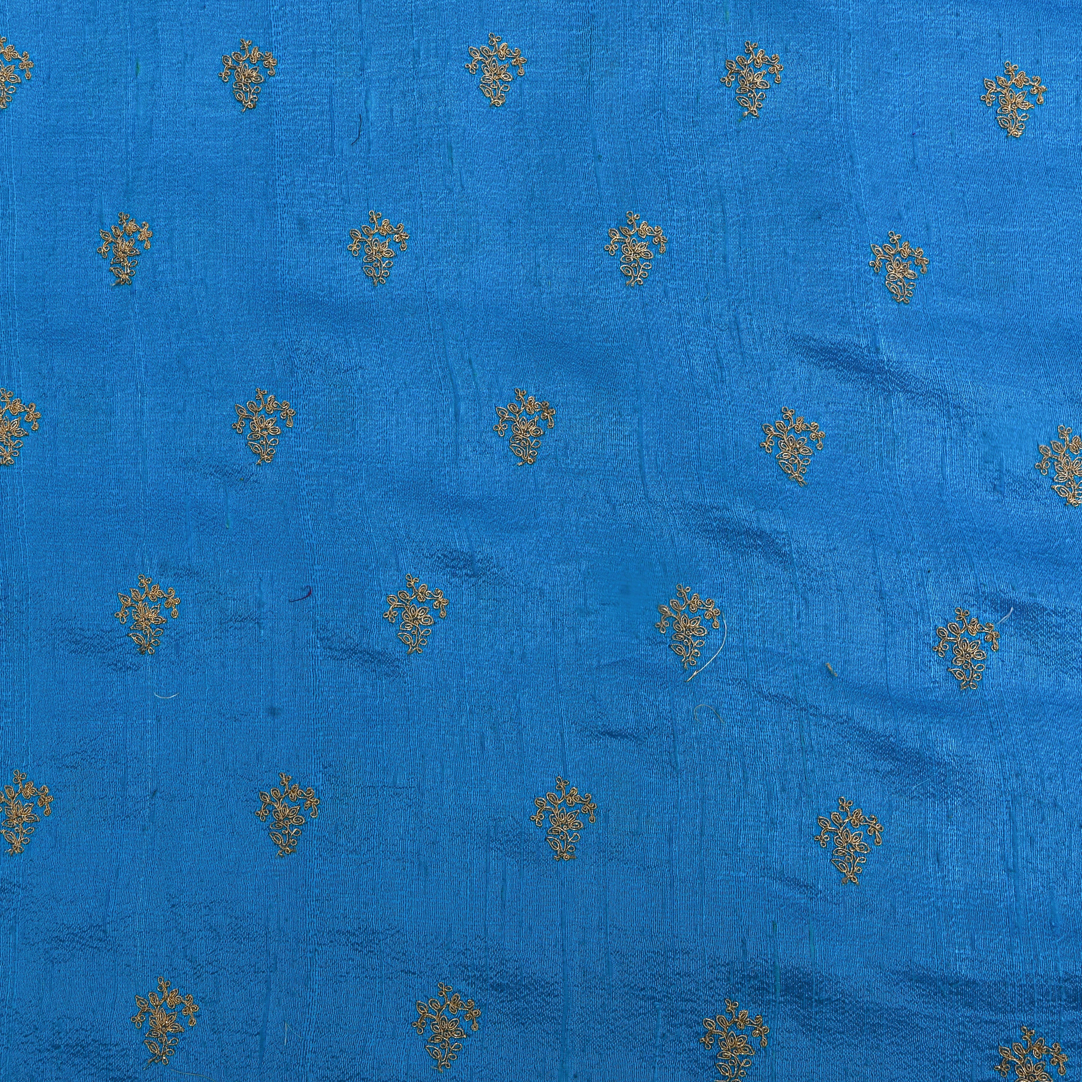 Bright Sky Blue With Silver Zari Butti Raw Silk Fabric