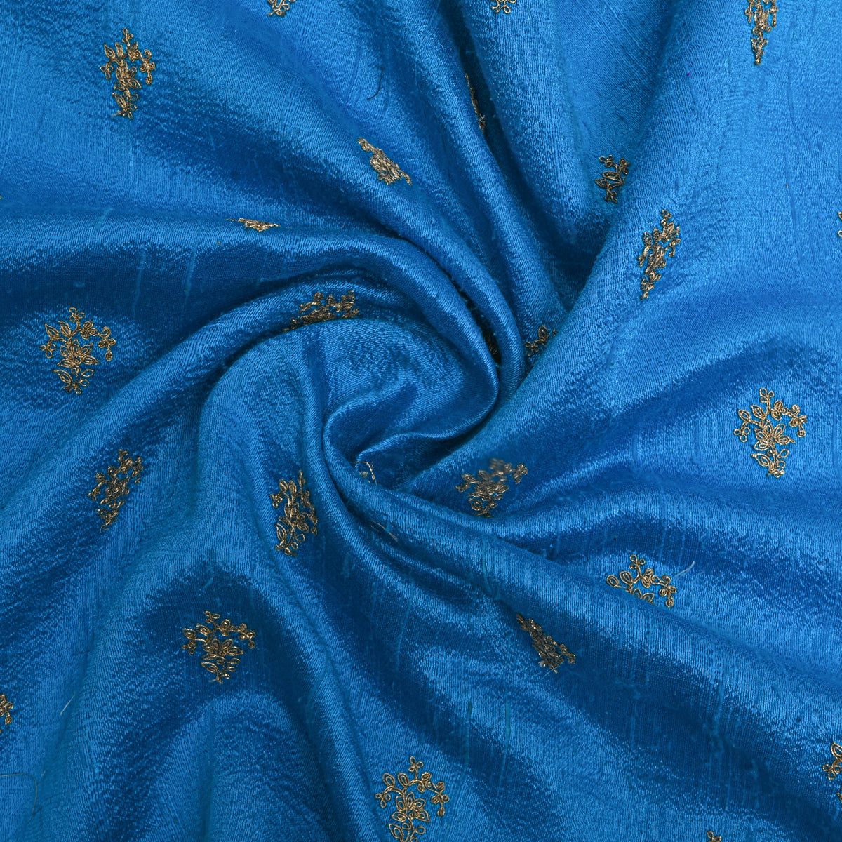 Bright Sky Blue With Silver Zari Butti Raw Silk Fabric