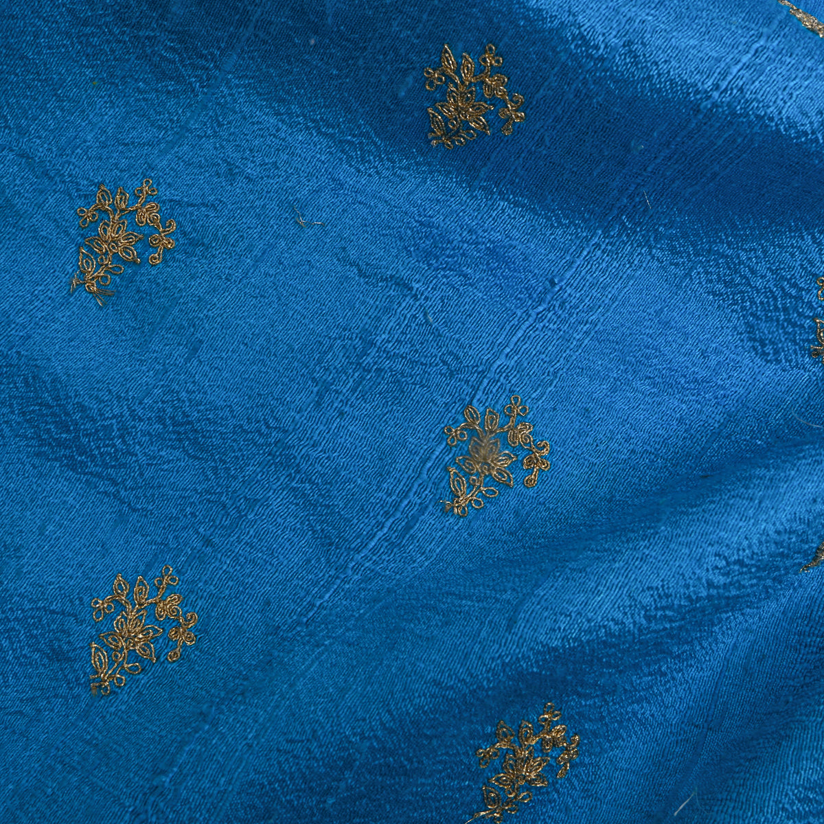 Bright Sky Blue With Silver Zari Butti Raw Silk Fabric