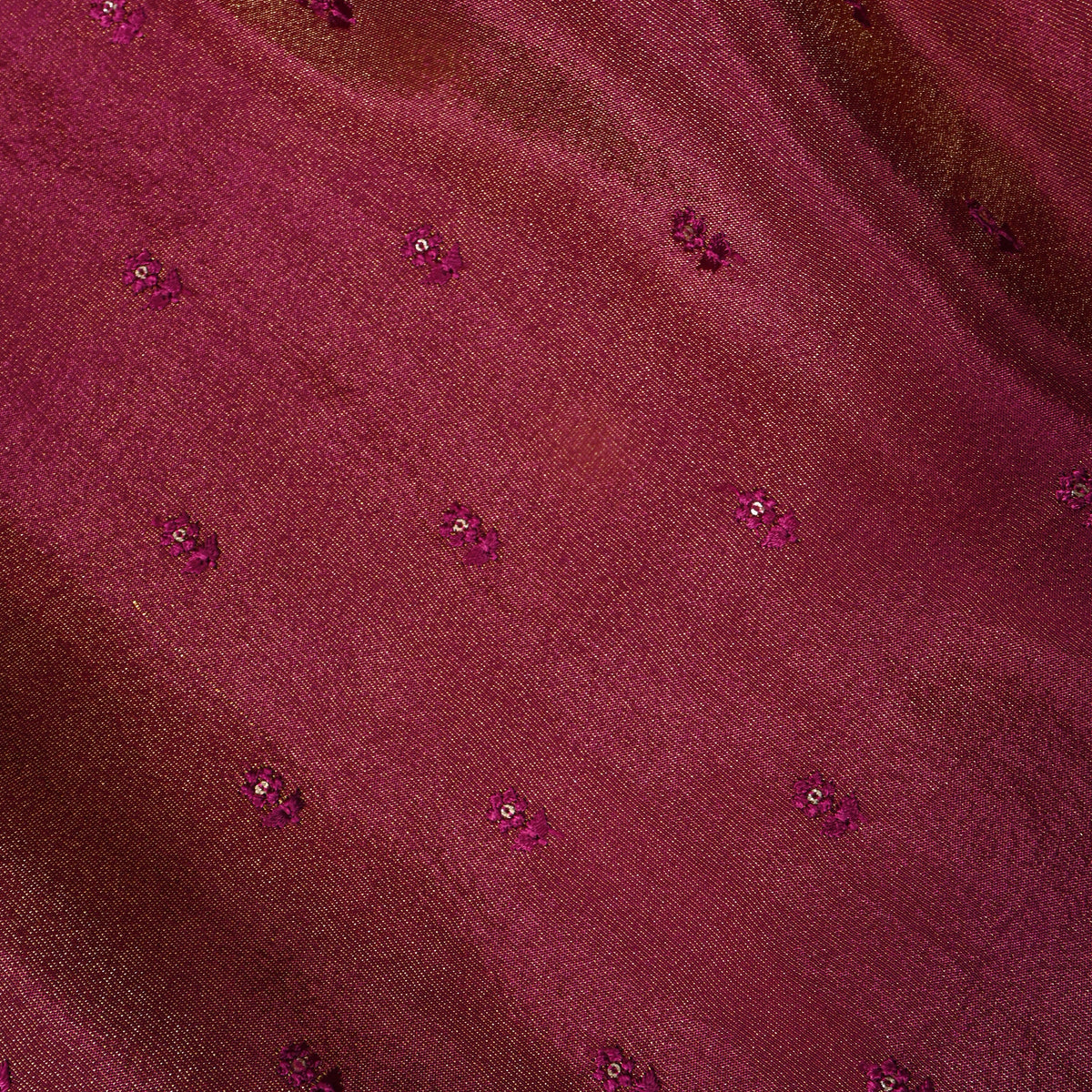Beetroot Wine Floral Butti Thread Work Tissue Fabric