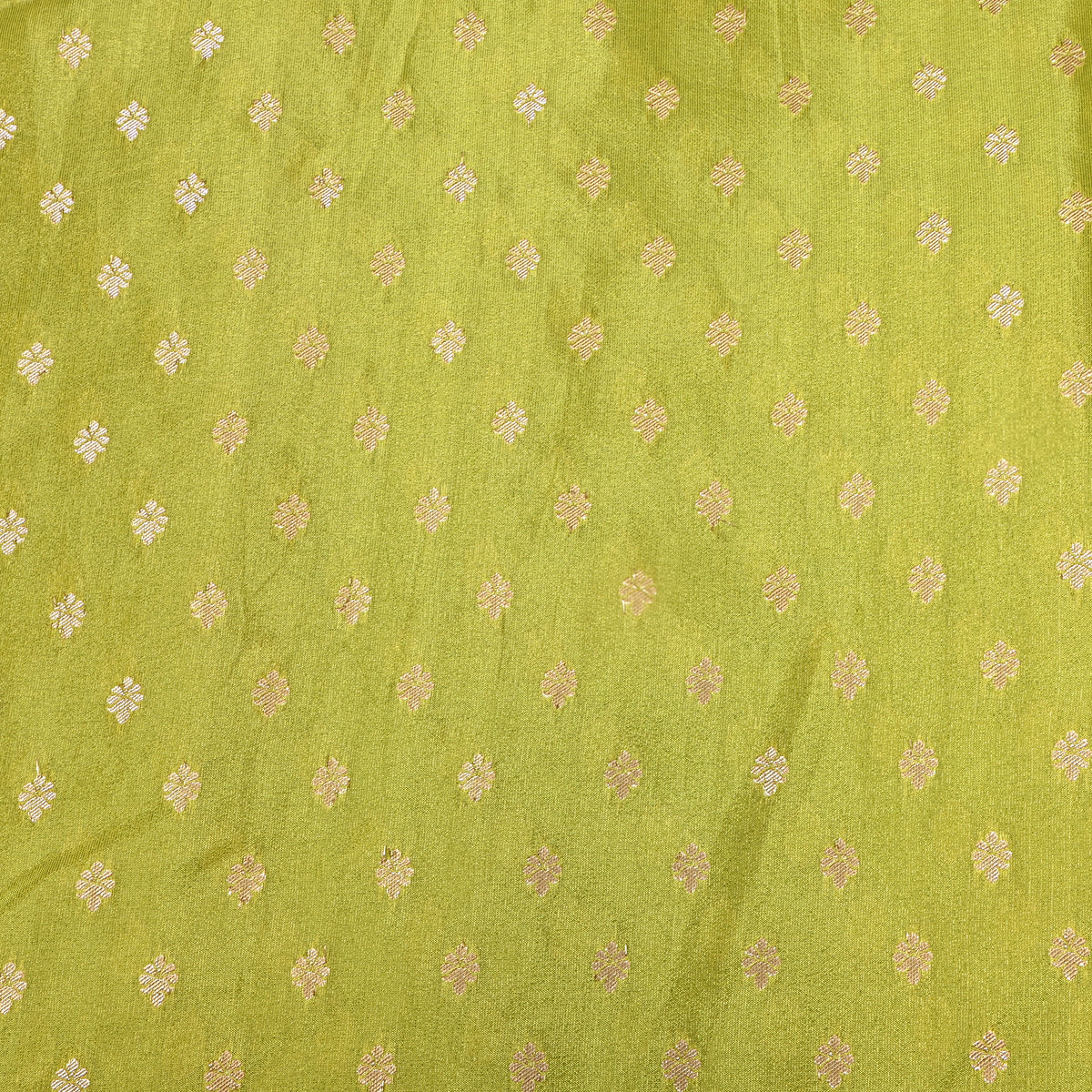 Parrot Green Gold Zari Butti Self Weave Jamawar Tissue Fabric