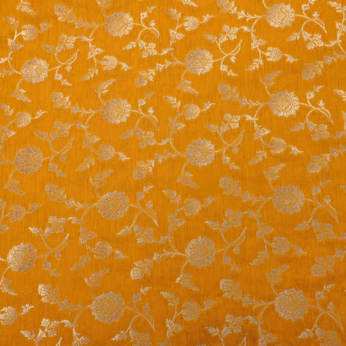 Mustard Gold Zari Floral Jaal Banarasi Silk Fabric