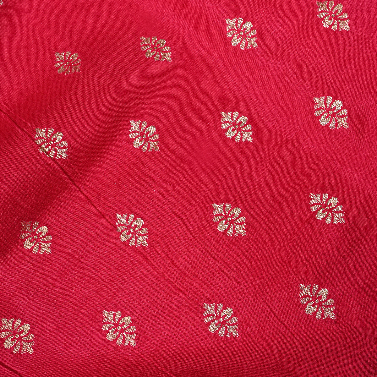 Raspberry Pink Silver Zari Butti Self Weave Jamawar Silk Fabric