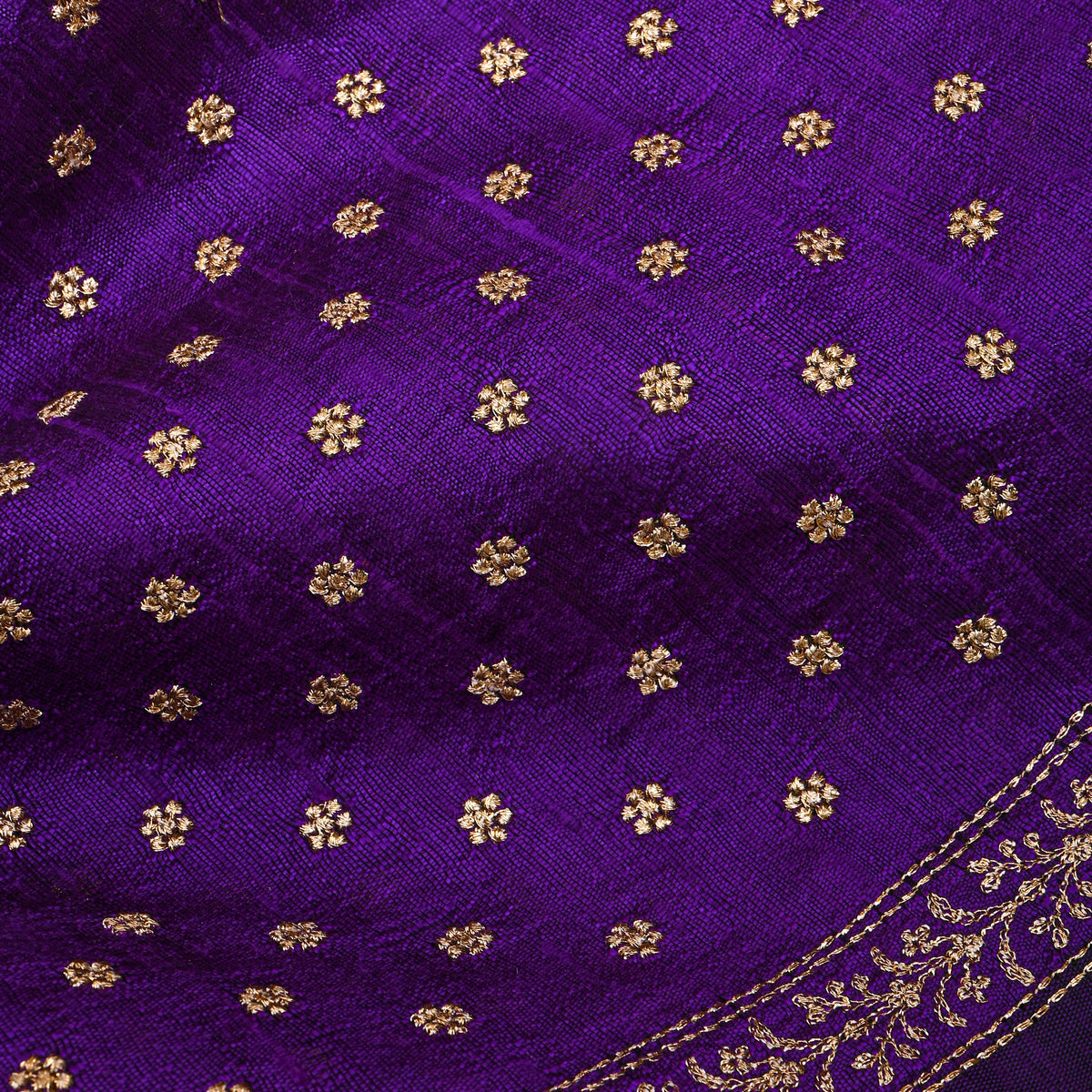 Violet Purple Gold Zari Butti Raw Silk Fabric