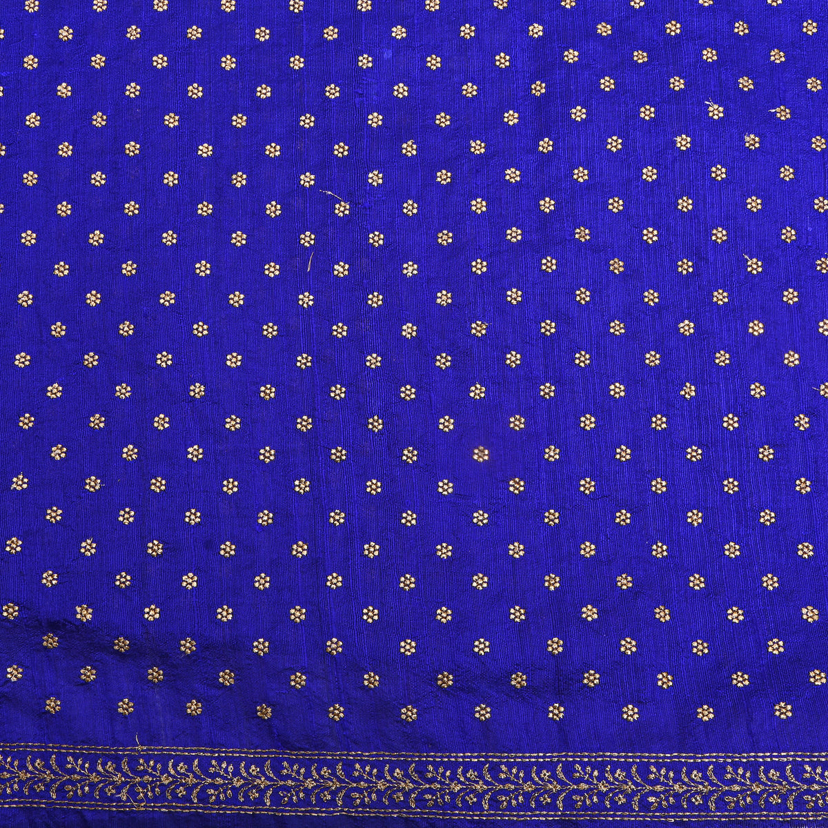 Denim Blue Gold Zari Butti Raw Silk Fabric