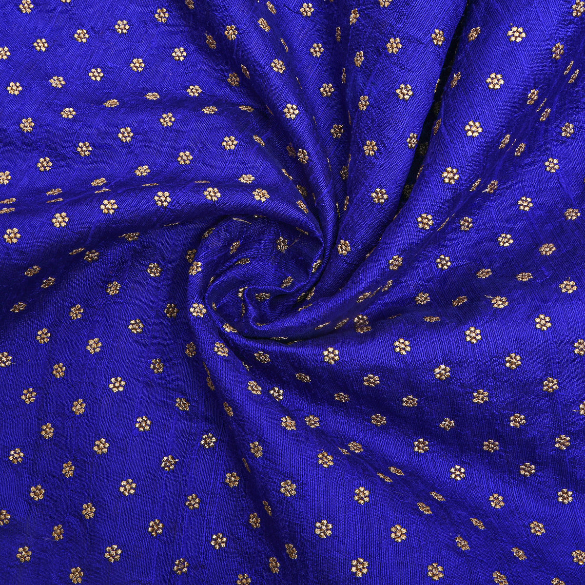 Denim Blue Gold Zari Butti Raw Silk Fabric