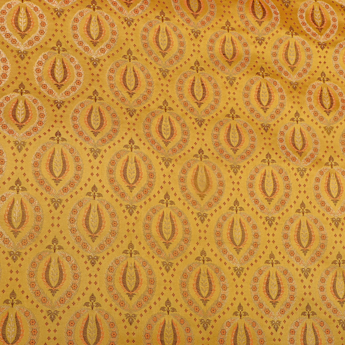 Golden Yellow Butti Oval Self Weave Jamawar Silk Fabric