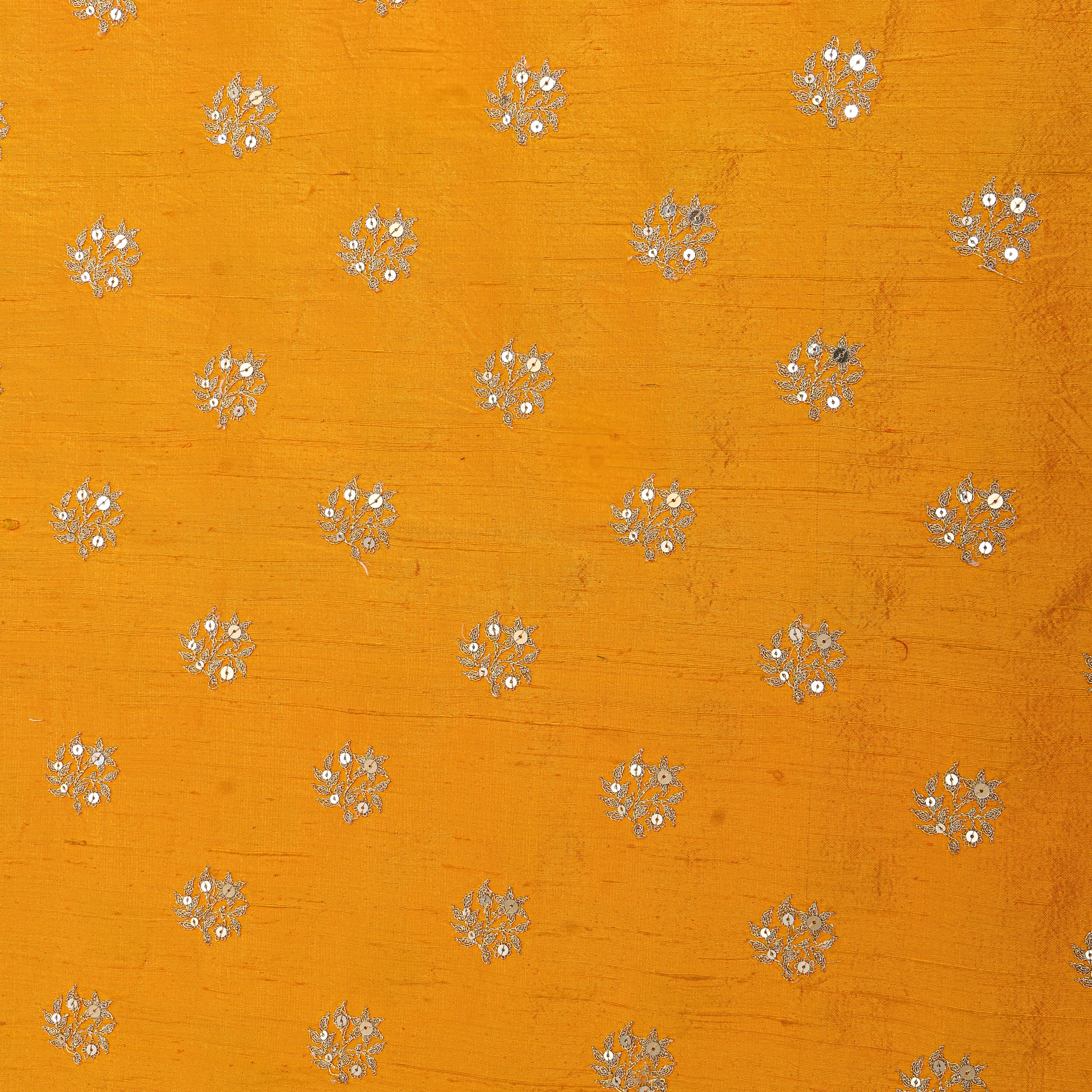 Sunny Yellow Zari Butti Embroidery Raw Silk
