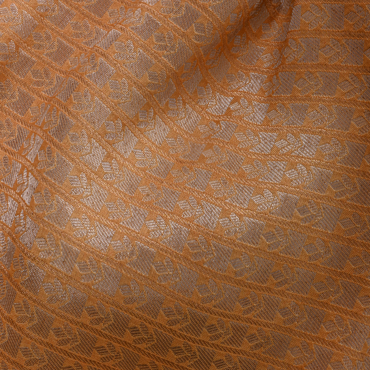 Mustard Silver Zari Diagonal Weave Jamawar Silk Fabric