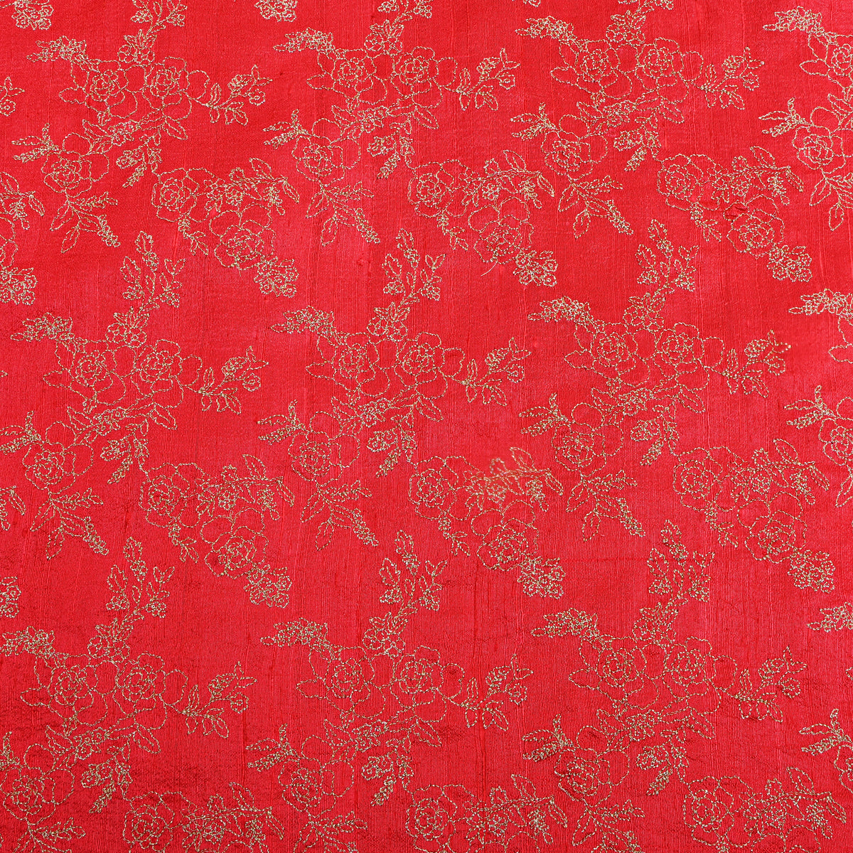 Orange With Zari Floral Embroidery Raw Silk