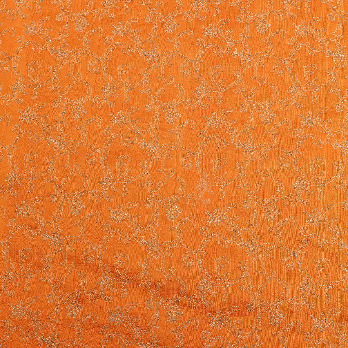 Tangerine Orange Jaal Embroidery Raw Silk Fabric