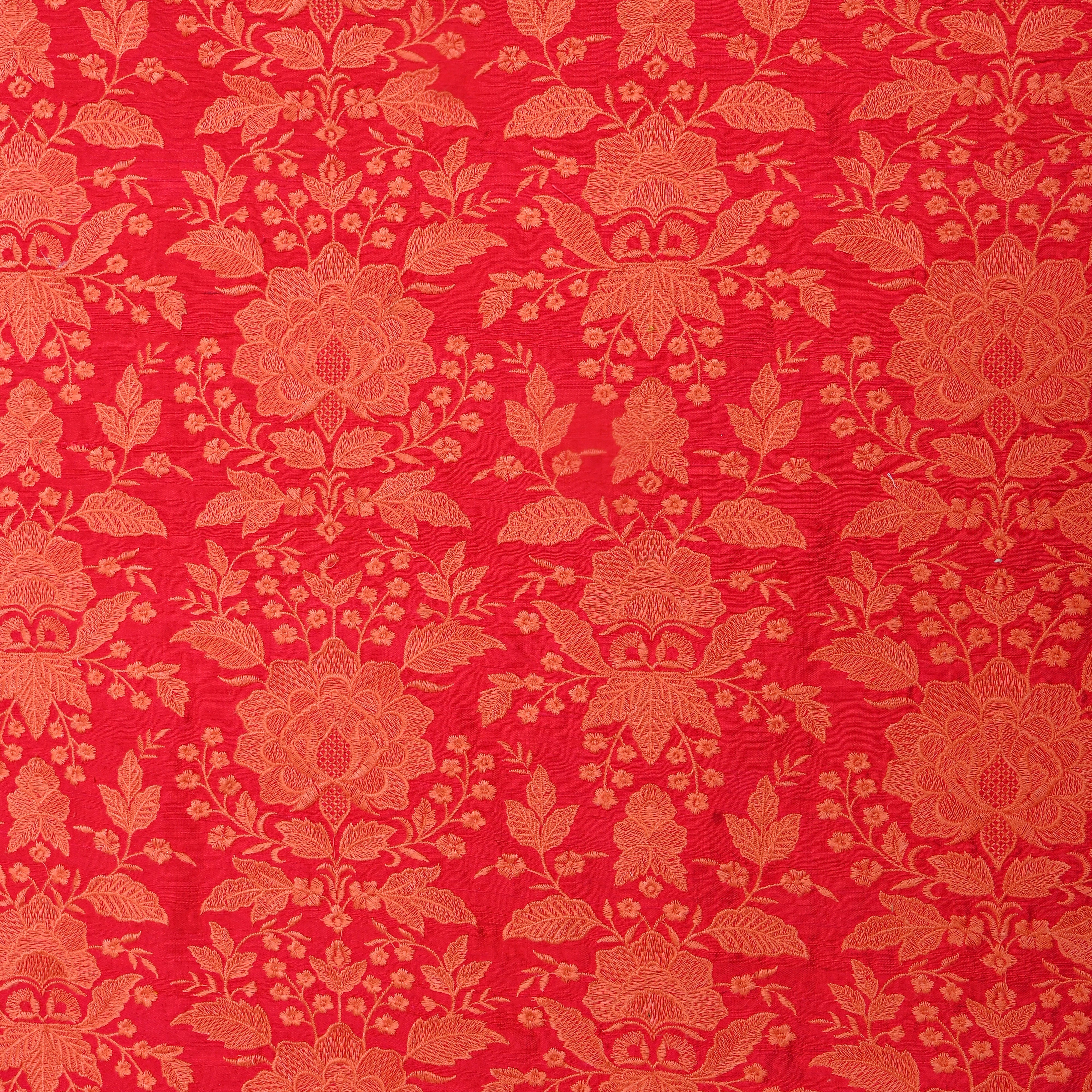 Coral Orange Raw Silk Fabric