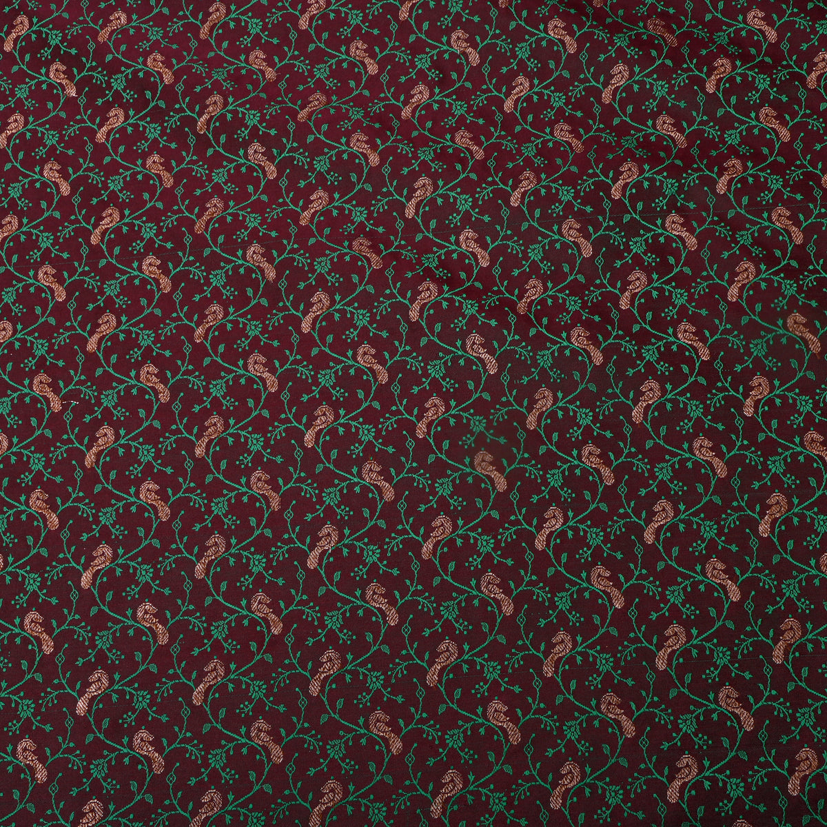 Earthly Brown Copper Zari Geometric Jaal Banarasi Silk Fabric