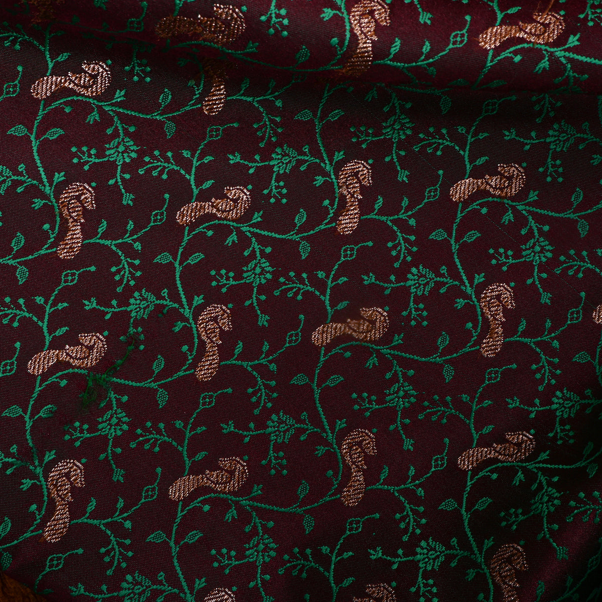 Earthly Brown Copper Zari Geometric Jaal Banarasi Silk Fabric