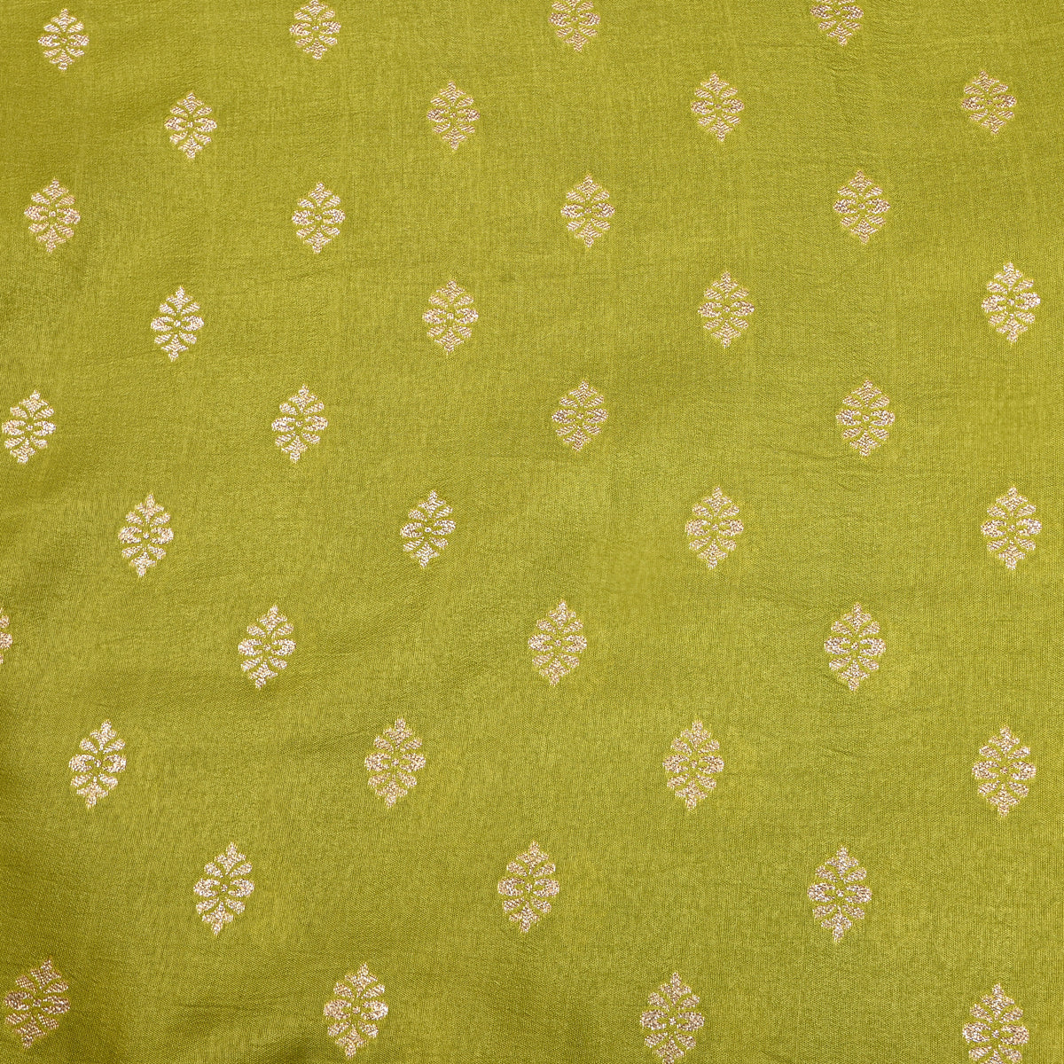 Moss Green Silver Zari Butti Self Weave Jamawar Silk Fabric