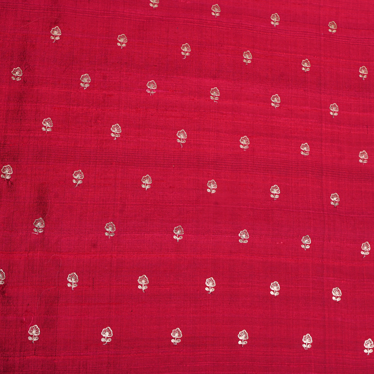 Rani Pink Silver Zari Butti Raw Silk Fabric