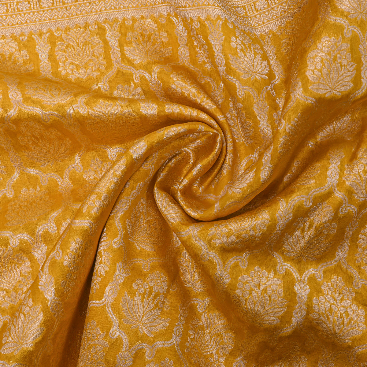 Yellow Gold Zari Self Weave Banarasi Silk Fabric
