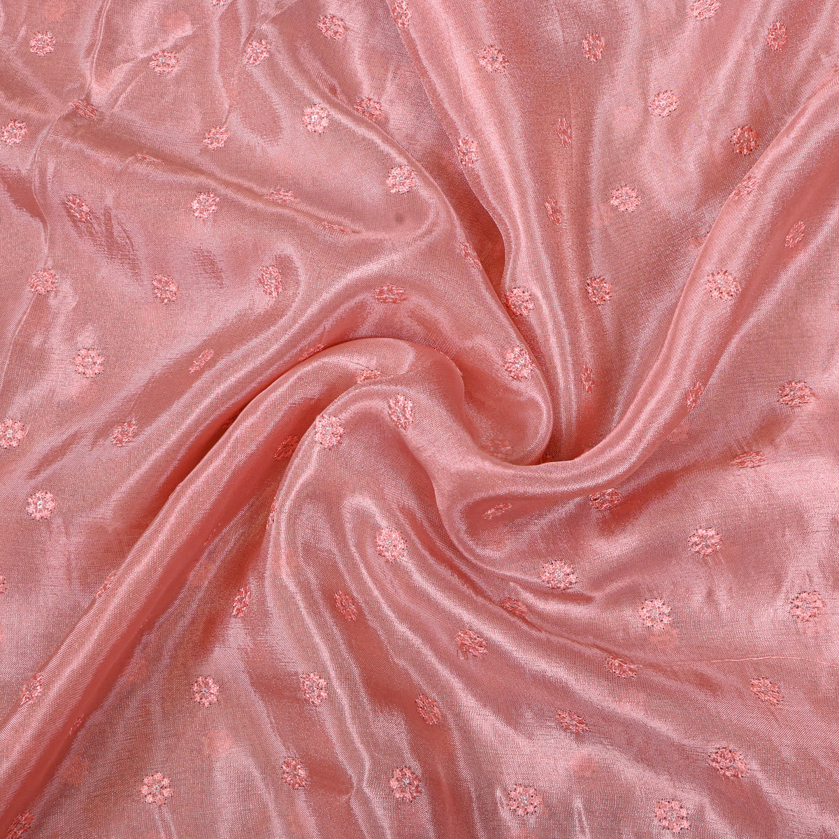 Onion Pink Floral Butti Thread Work Embroidery Tissue Fabric