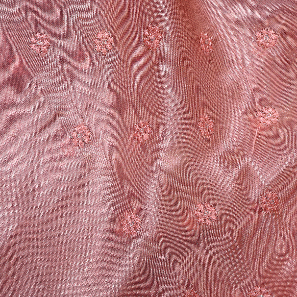 Onion Pink Floral Butti Thread Work Embroidery Tissue Fabric