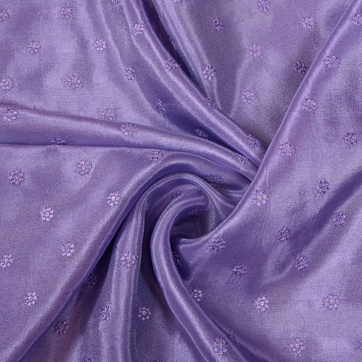 Orchid Floral Butti Thread Work Embroidery Tissue Fabric