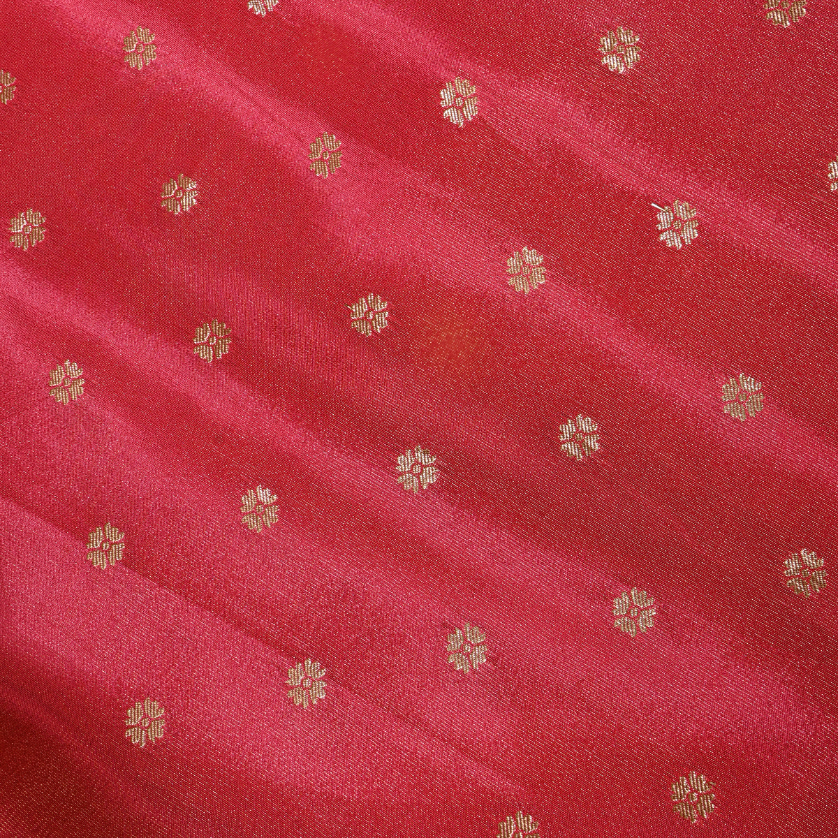 Watermelon Pink Gold Zari Floral Butti Self Weave Jamawar Tissue Fabric