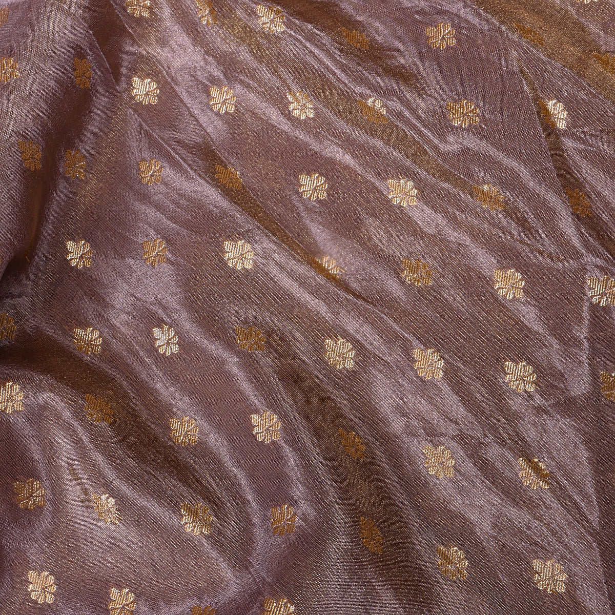Cocoa Mauve Gold Zari Leaf Butti Self Weave Jamawar Tissue Fabric